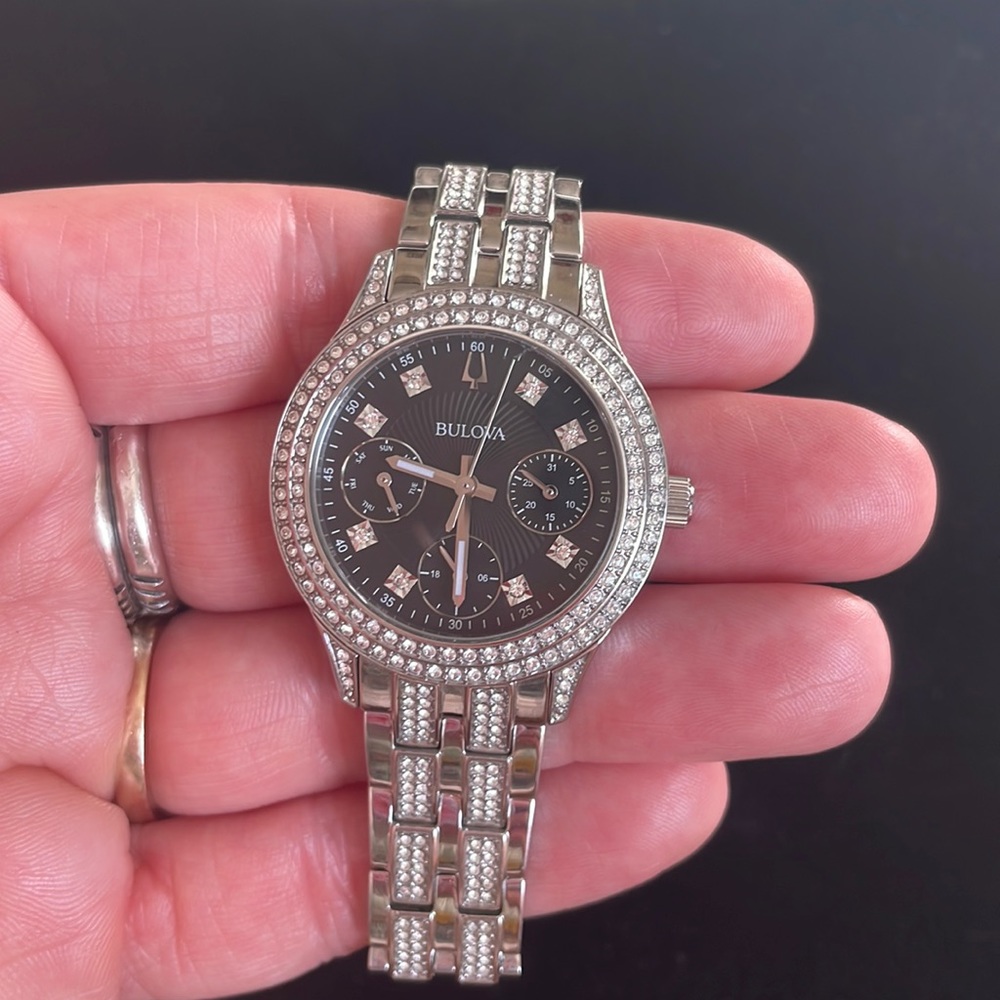 Ladies' Bulova Crystal Accent Watch with Black Dial